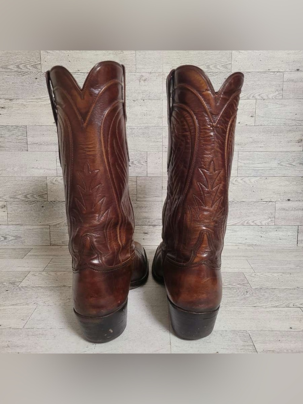 Women’s Lucchese San Antonio 2083 Brown Mohagany Leather Cowboy Boots Size 9B - Picture 5 of 11
